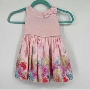 Baker Girls Button Back Sleeveless Bow Pink Multi Scoopneck Abstract Skirt Dress